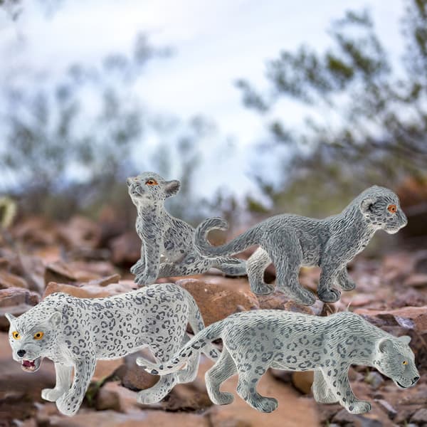 4 Stykker Sneleopard Figur PVC Realistisk Sneleopard Miniature Vilde Dyr Model Actionfigur til Samling