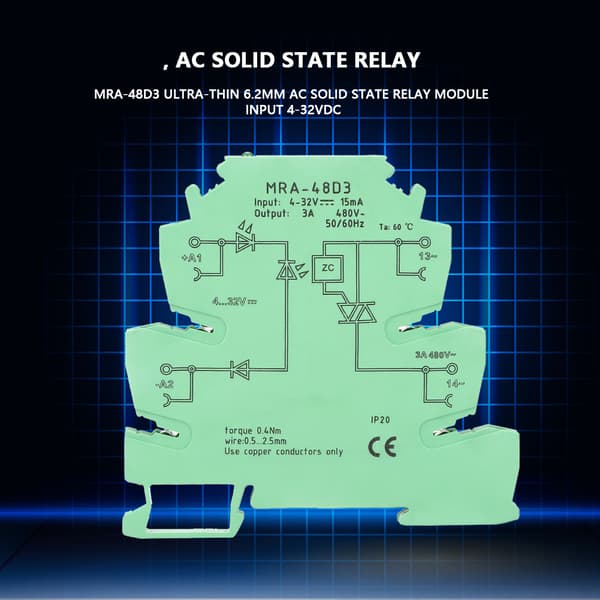 MRa 48D3 Ultratynd 6,2 mm AC Solid State Relæmodul Indgang 4-32VDC