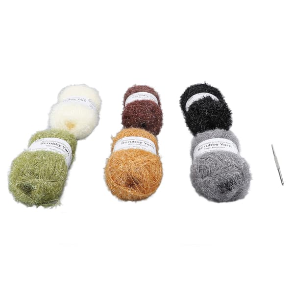 Sparkle Scrubby Garn 6-pack för virkade disktrasor och stickade dockväskor, jordfärgad glittertråd