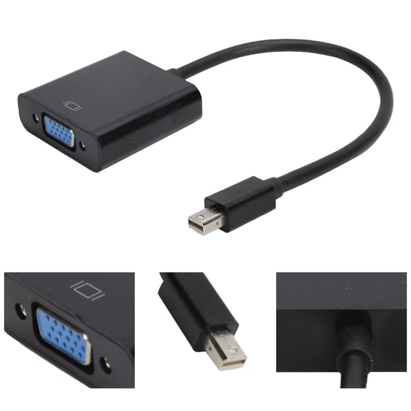 Mini DisplayPort til VGA-adapterkonverter, ABS-hus, sort, til ThinkPad bærbar computer og pc
