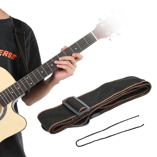 Justerbar bred gitarrrem i PU-läder för akustisk elbasukulele 3 plektrum brun