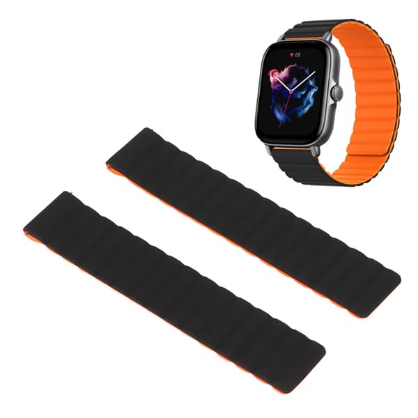 20 mm Silikone Magnetisk Urrem, Justerbar Universal Håndledsrem til Amazfit Bip, Sort & Orange