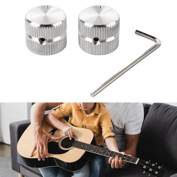 Silver metallgitarr volym tonkontrollknappar 2-pack med skiftnyckel för elektrisk bas & gitarrpotentiometerdelar