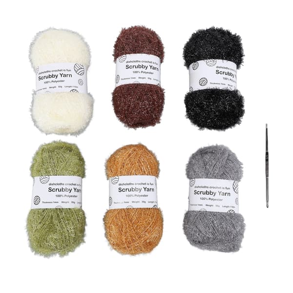 Sparkle Scrubby Garn 6-pack för virkade disktrasor och stickade dockväskor, jordfärgad glittertråd