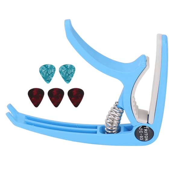 Elgitarr Capo ABS Quick Release Ukulele Gitarr Capo Set med 5st Gitarrplektrum för Mandolin Banjo Blå