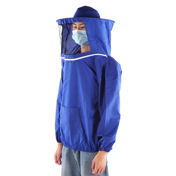 Blå Polyester Biodlarjacka Rund Slöja Ventilerad Skyddande Trädgårdskläder 1st