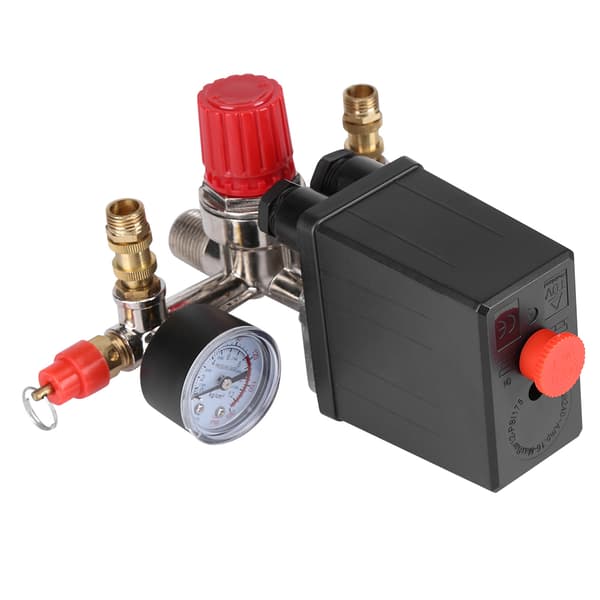 Luftkompressor Tryckkontrollbrytare Ventil Regulator 90-120 PSI med Dubbla Mätare