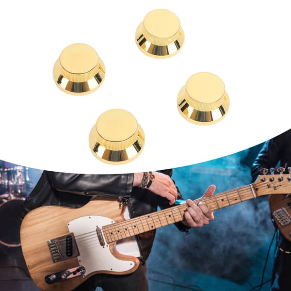 4-pack guldmetallgitarr elbas volym tonkontroll rattkapslar för 6 mm delad axelpotentiometer