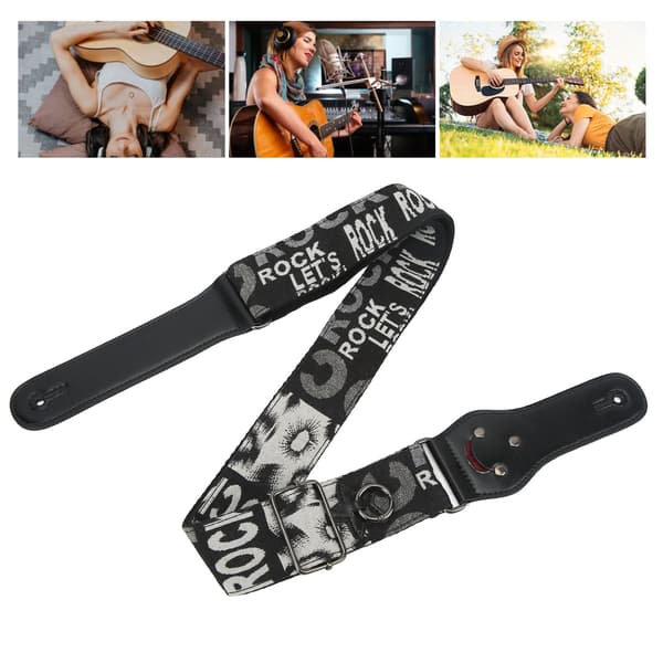 Black Rock Gitarrrem i Bomull Linne 103-158x5cm för Gitarr Bas Elgitarr Helt Fixerad Lättvikt Ergo Enkel Passform +2 Plektrum
