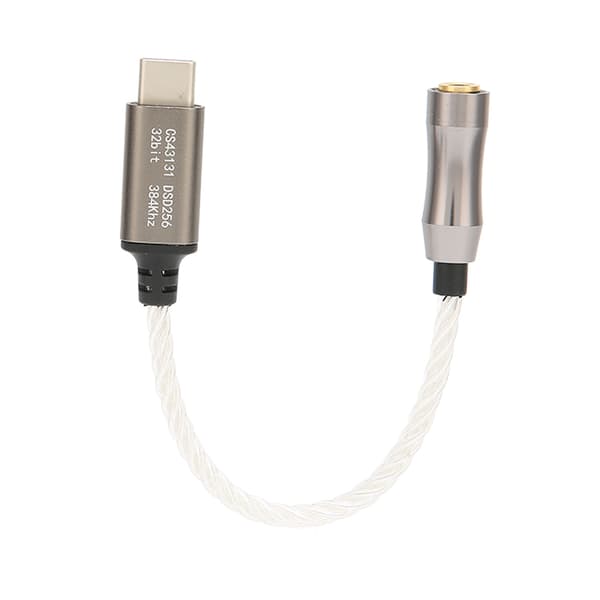USB-C til 3,5 mm HiFi DAC Dongle, 15 cm lydadapter, 120dB lydkort til Android-telefon og PC, sølv