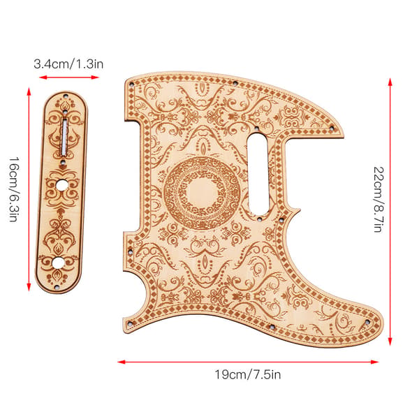 Lönnträ Scratchplate & Volymkontrollpanel Kit för TL Elgitarr, Träfärg, 22x19cm & 16x3.4cm, 2-delat set