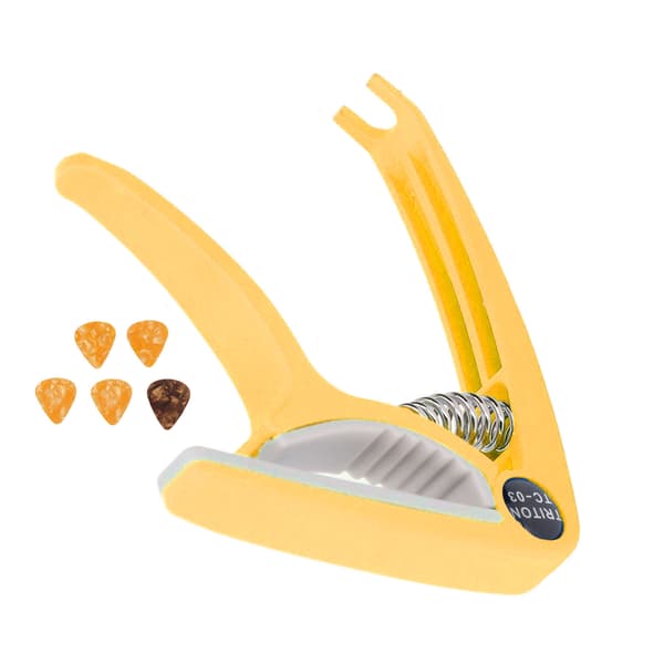 Elektrisk gitarr Capo ABS Quick Release Ukulele Gitarr Capo Set med 5st Gitarrplektrum för Mandolin Banjo Gul