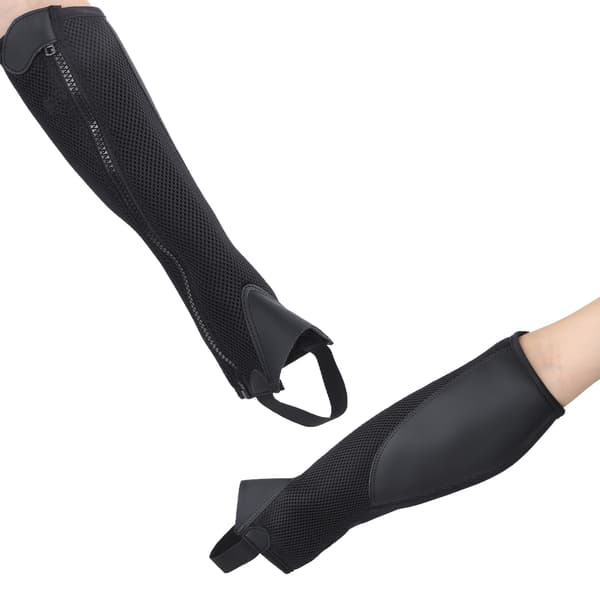 2-pack svarta mesh-halvchaps för barn – flexibla ridbenskydd, hästskydd