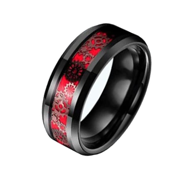Gear Patch Rustfrit Stål Ring Mænd Kvinder Moderigtig Ring Smykker til Dating Dans Fest Sort og Rød