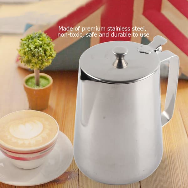 Mælkekande i rustfrit stål med låg til Latte Coffee Art (2000 ml)
