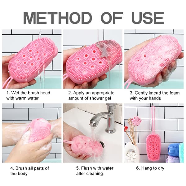 Silikonbubbelbadskrubb Exfolierande duschmassager Dubbelsidig kroppstvättborste