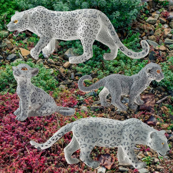 4 Stykker Sneleopard Figur PVC Realistisk Sneleopard Miniature Vilde Dyr Model Actionfigur til Samling