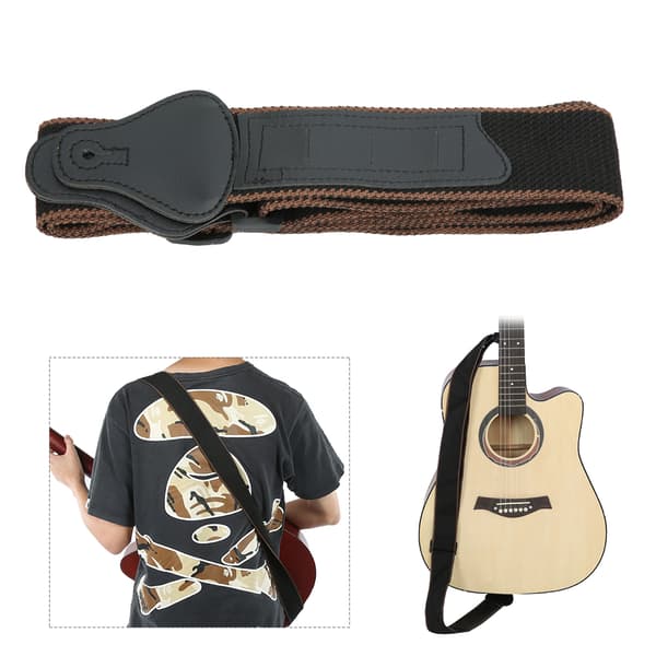 Justerbar bred gitarrrem i PU-läder för akustisk elbasukulele 3 plektrum brun