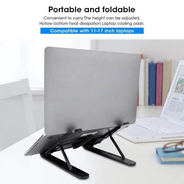 Bærbar computerstativ Justerbar Sammenklappelig Holder 11-17 tommer Notebook Køler Ventilationsbase Sort