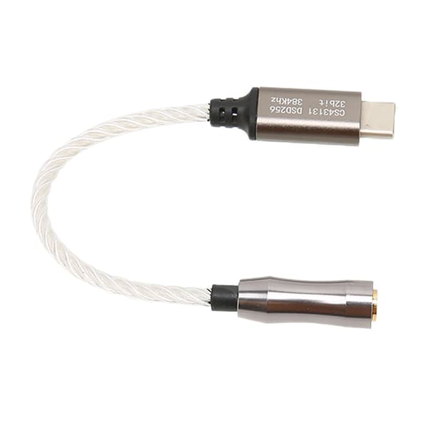 USB-C til 3,5 mm HiFi DAC Dongle, 15 cm lydadapter, 120dB lydkort til Android-telefon og PC, sølv