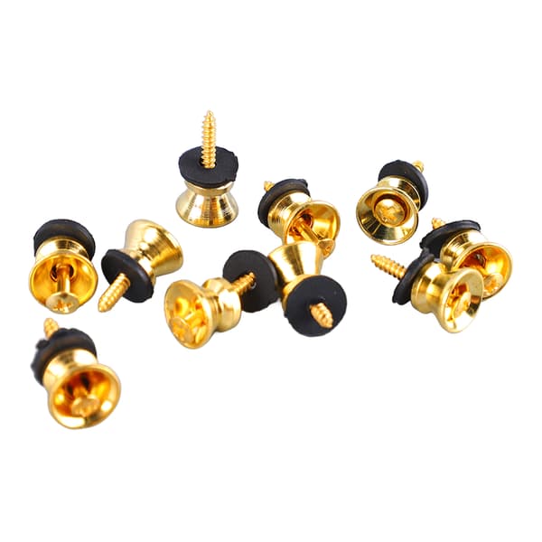 Gitarrbandlås 10-pack, svampdesignade metallbandknappar med monteringsskruvar för basgitarr och ukulele, guldfinish