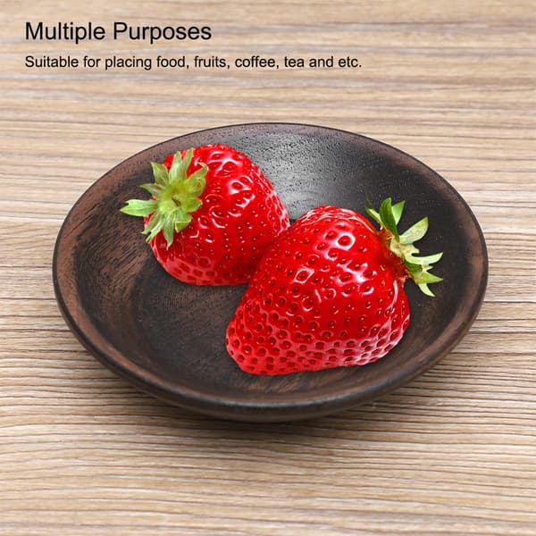 Solid mörk träfruktbricka rund matserveringsbricka te dessert tårta tallrik (7,5 cm)