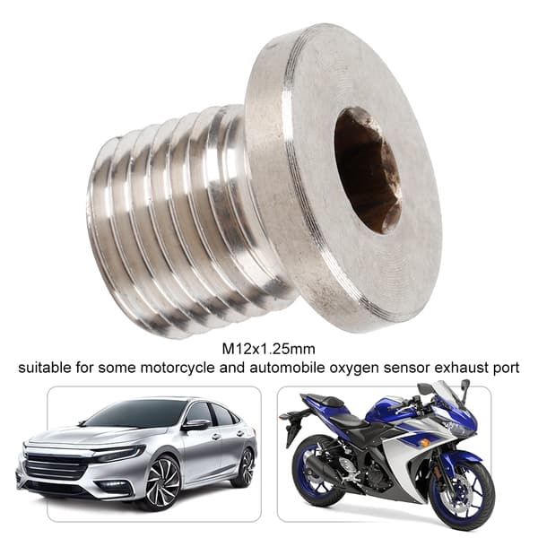 M12 1.25mm iltsensorhætte, O2 Lambda Delete Plug, sort metal, til motorcykler og biler