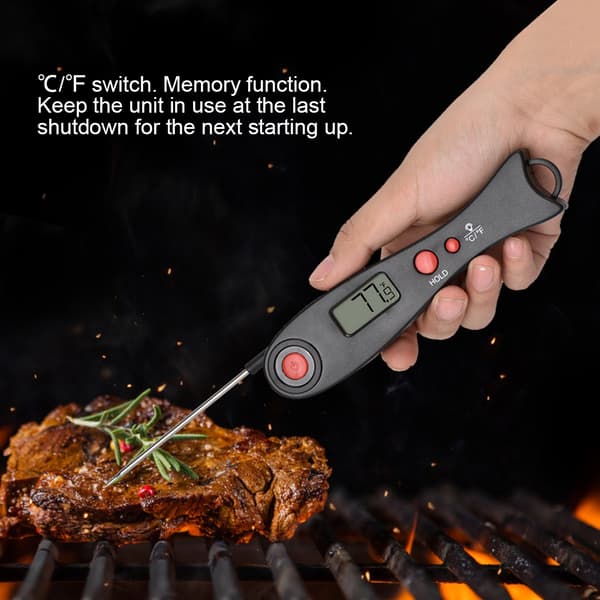BBQ Kulgrill Pit Træryger Temperaturmåler Grilltermometer (Sort og Rød)