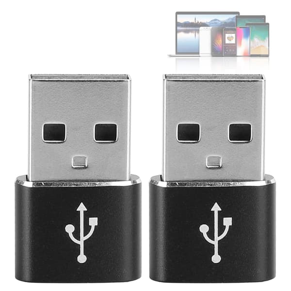2-pak aluminium USB C til USB-adapter, sort, til opladning og datasynkronisering