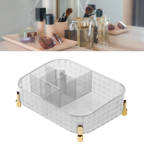 Klar Rektangulær Opdelt Bordpladebeholder til Kosmetik og Kontorbord Caddy