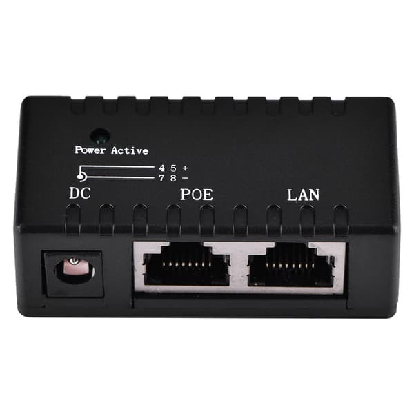 POE Splitter Injector Adapter til Ethernet LAN Netværk, Sort, 48V til 12V Strømforsyning