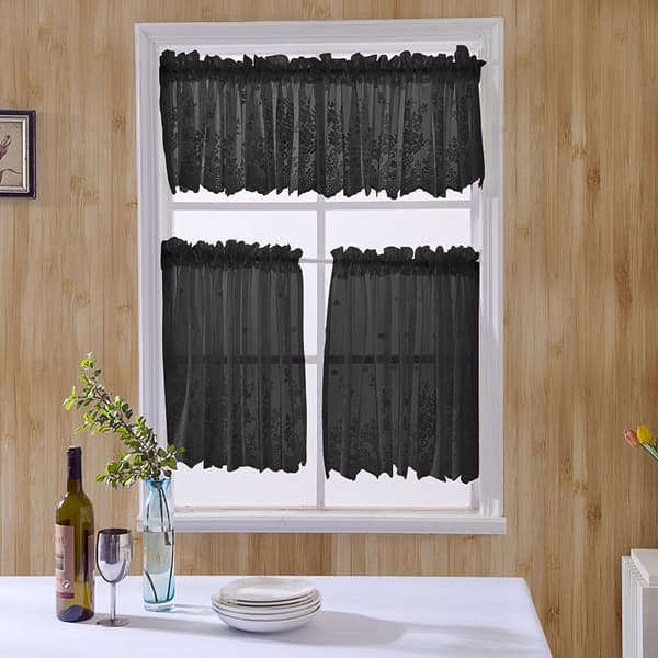 Sort Polyester Lysblokerende Cafe Gardin Kort Panel 130x41cm til Køkken Soveværelse 1 Pakke