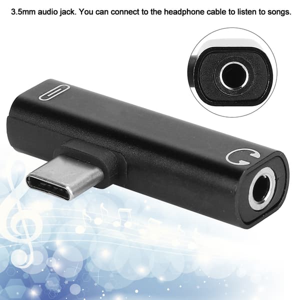 2-pak 2-i-1 USB-C til 3,5 mm splitteradapter, lyd- og opladningskabel til headset, sort