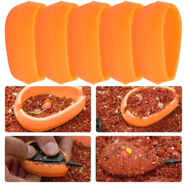 5-pak Inline Method Feeder Form Silikone, Elastisk, Ikke-giftig, Fiskemadding Værktøj til Karpe Rig, Orange