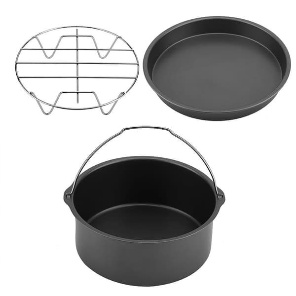 8'' 3-i-1 Multifunktionelt Airfryer Tilbehørssæt Brødhylde Kageform Pizzapande (Sort)