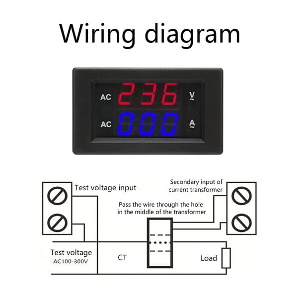 LED Digital Display AC 100~300V Voltmeter 0-100A Amperemeter (Rød blå)
