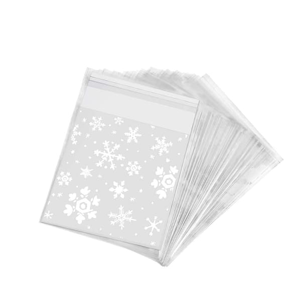 100 st julklappsförpackningspåse Plastförpackningspåse Snöflinga Tryckt Godisförpackningspåse