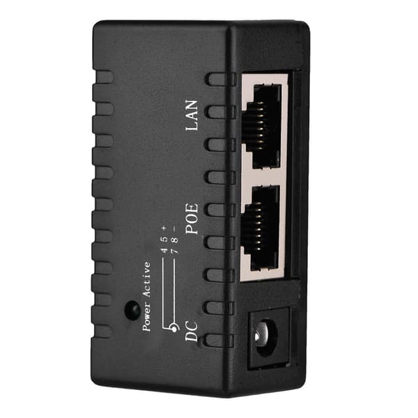 POE Splitter Injector Adapter til Ethernet LAN Netværk, Sort, 48V til 12V Strømforsyning