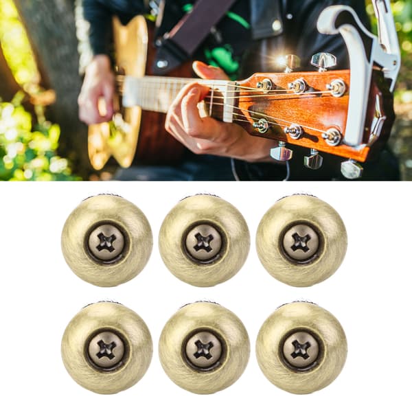 6 st bronsfärgade gitarrbandsknoppar med släta järnknappar och lås för akustisk och klassisk gitarr, snabb montering