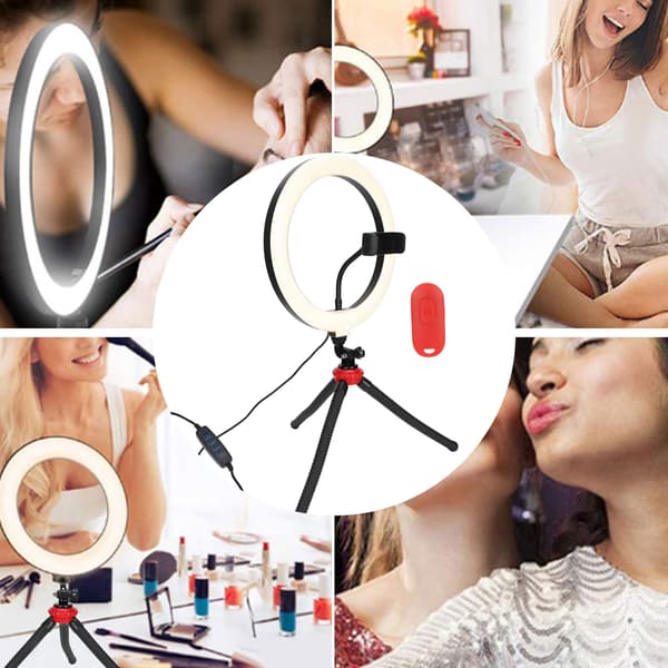 Sammenfoldelig LED-ringlys til livestreaming, selfies, kamera og makeup – skrivebordsfyldlys