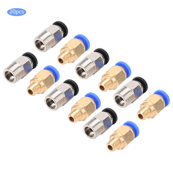 20 stk. lige pneumatisk fitting Push Connect til Bowden Ex 3D-printere PC4-M10/PC4-M6