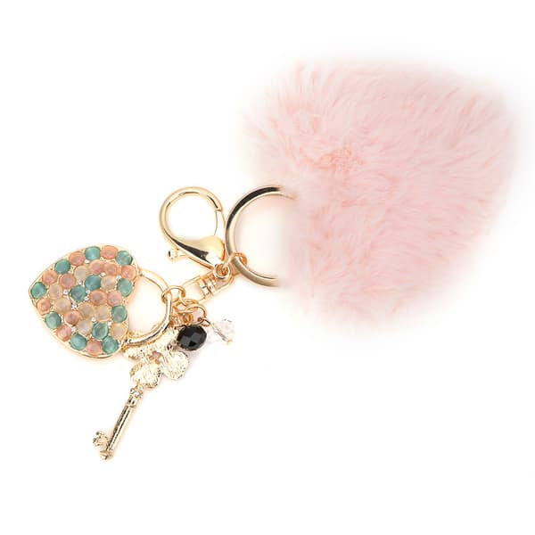 Fluffig Hjärtnyckelring Rosa Pälskula Ring Väskberlock Dekorativ Present