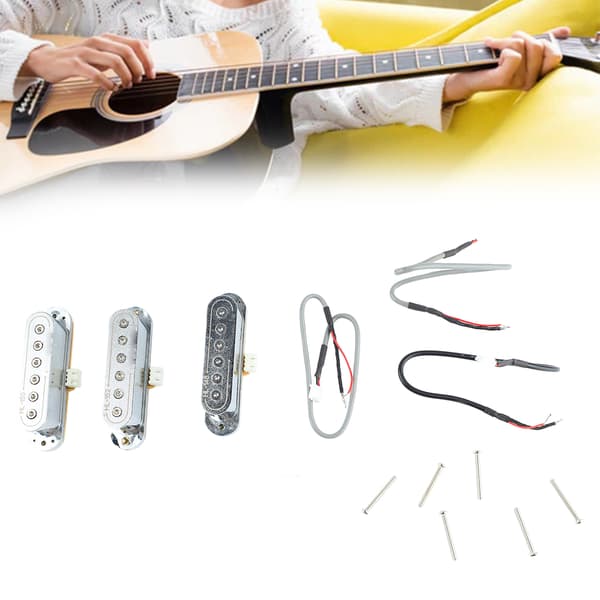 3-pack elgitarr-pickup 48/50/52 mm passiv design single-coil brusfri silver gitarr-pickup-kit