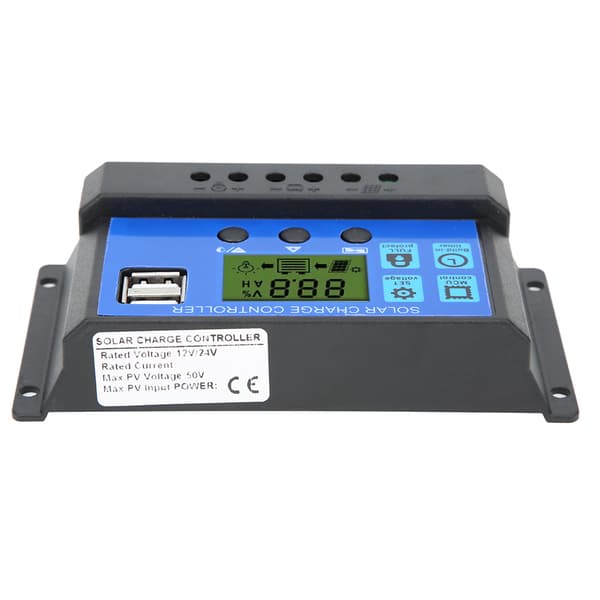Solpanel Controller LCD Display Batteriopladningskontrol Dobbelt USB-udgang 12V/24V 30A