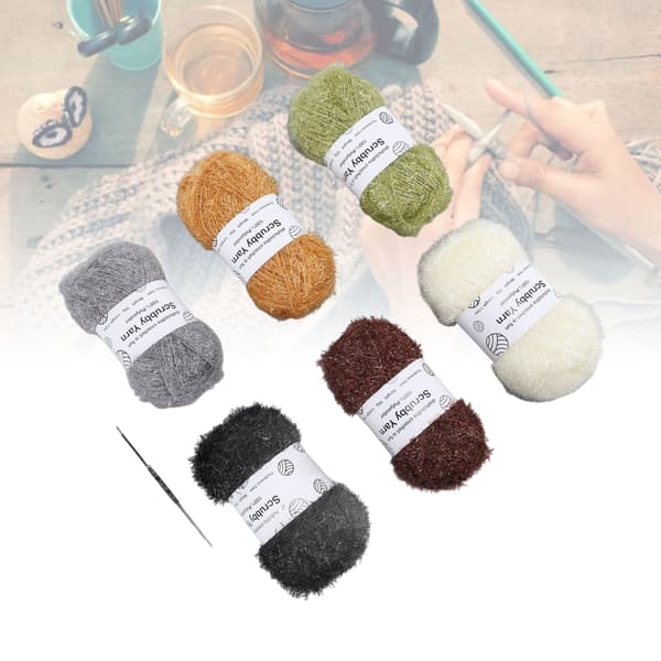 Sparkle Scrubby Garn 6-pack för virkade disktrasor och stickade dockväskor, jordfärgad glittertråd
