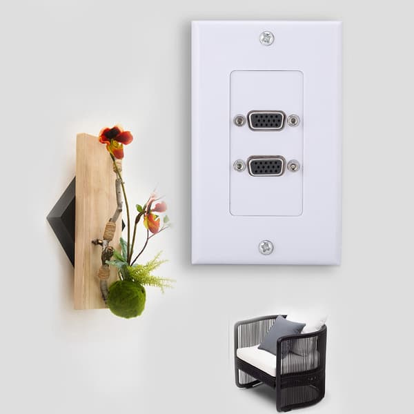 VGA Vægplade 2-Port Panelmonteringsadapter, Sort Frontplade til Hjemmebiograf Kontor