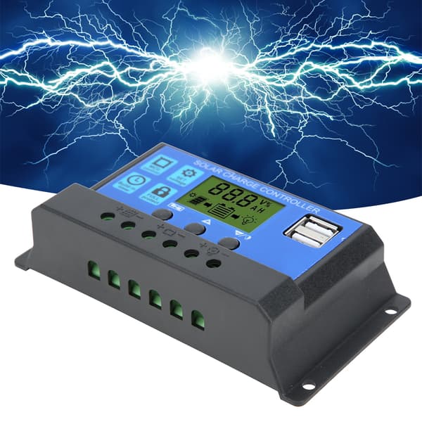 Solpanel Controller LCD Display Batteriopladningskontrol Dobbelt USB-udgang 12V/24V 30A
