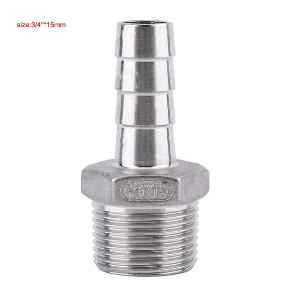 Slangefitting med udvendigt gevind i rustfrit stål (3/4\"x15mm)