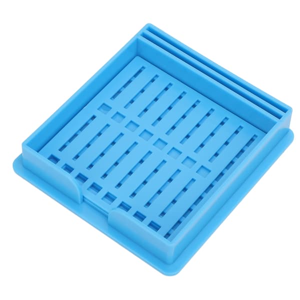 Blå dispenser til sticky notes med skabelon, multifunktionel holder til kontor-sticky notes