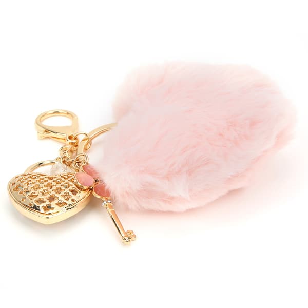Fluffig Hjärtnyckelring Rosa Pälskula Ring Väskberlock Dekorativ Present